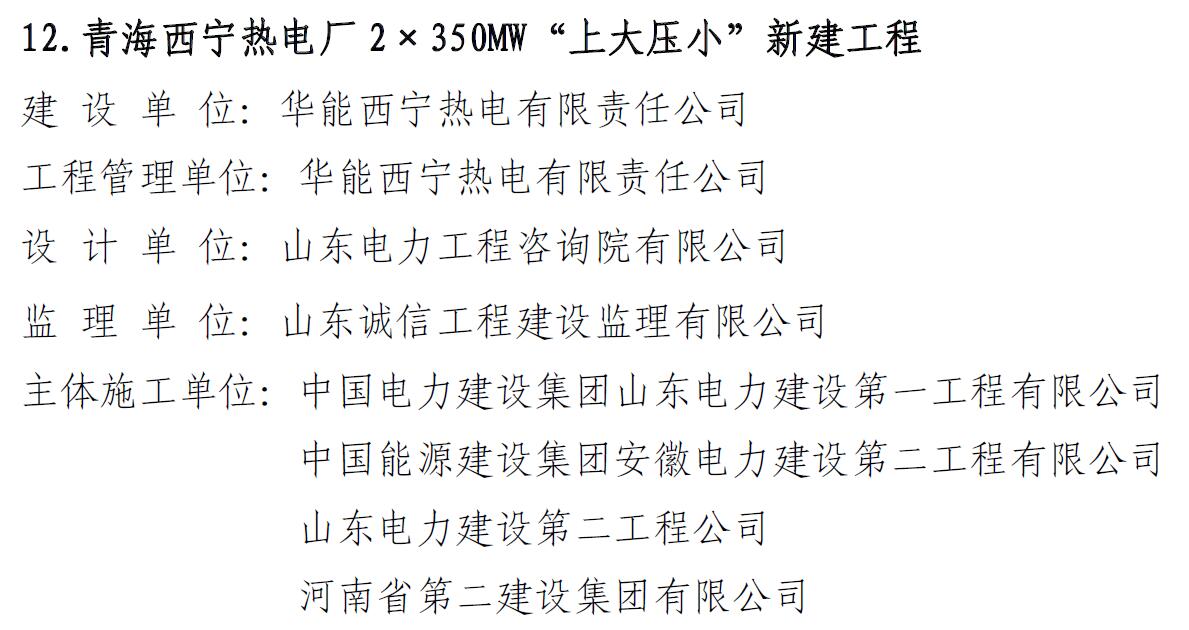 青海西寧熱電廠2×350MW“上大壓小”新建工程獲獎(jiǎng)文件